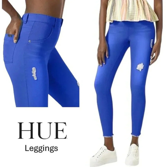 Hue Deep Ultramarine Skimmer Ripped Denim Hi-Rise Leggings / Size 20W - Picture 1 of 16